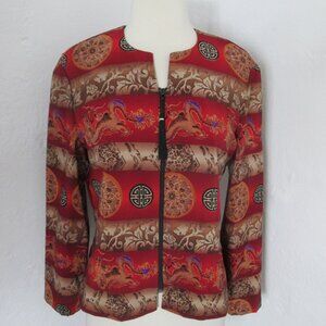 Vintage 90s Positive Attitude Blazer Jacket Women's10 Full Zip Chinoiserie Asian